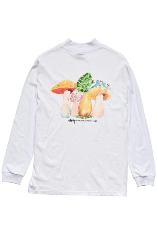 Stussy Womens Shrooms Mock Neck LS Long Sleeve T Shirt White - XLJYO8934